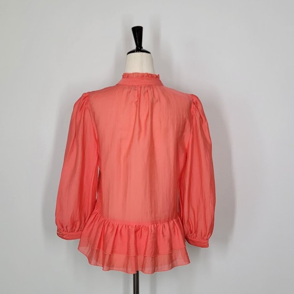 KARL LAGERFELD PARIS split-neck ruffled top Sz S - Picture 4 of 8